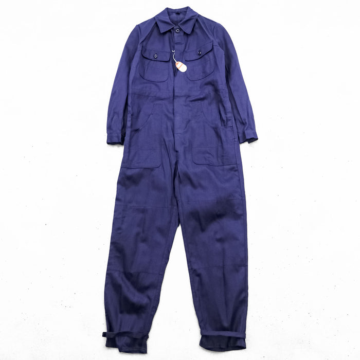 70s Germany Vintage SANFOR Herringbone Twill Coveralls Blue Euro Workwear Jumpsuit Size 46 Deadstock
