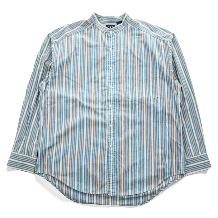 GAP 90年代 オールドギャップ ヴィンテージ カナダ製 バンドカラーシャツ 長袖ストライプシャツ L サックスブルー 胸ポケット