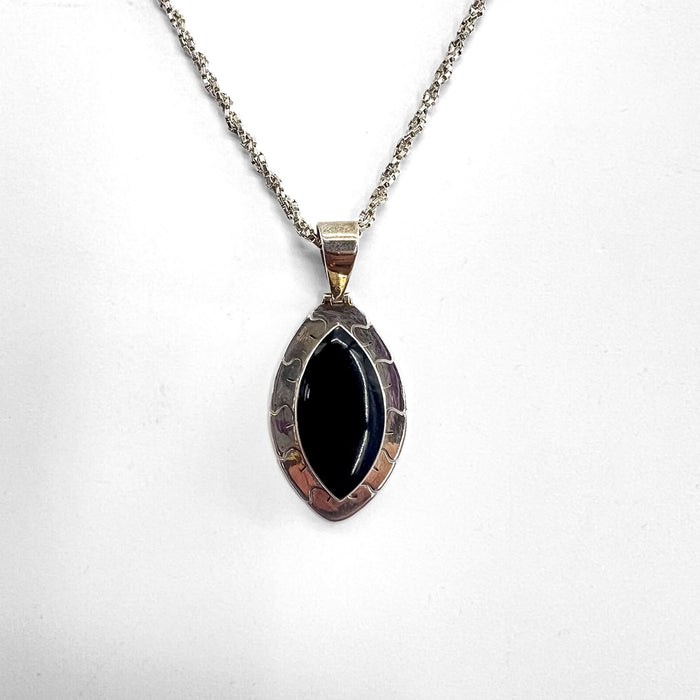 Vintage Necklace, Black and Silver, Mexican Jewelry