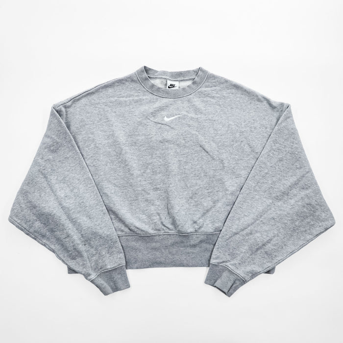 NIKE Embroidered Swoosh Crewneck Sweatshirt Gray XS Made in Pakistan