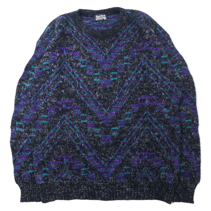 New Era SWEATERS Made in USA 90's Shaggy Knit Sweater XL Black Acrylic All Over Pattern