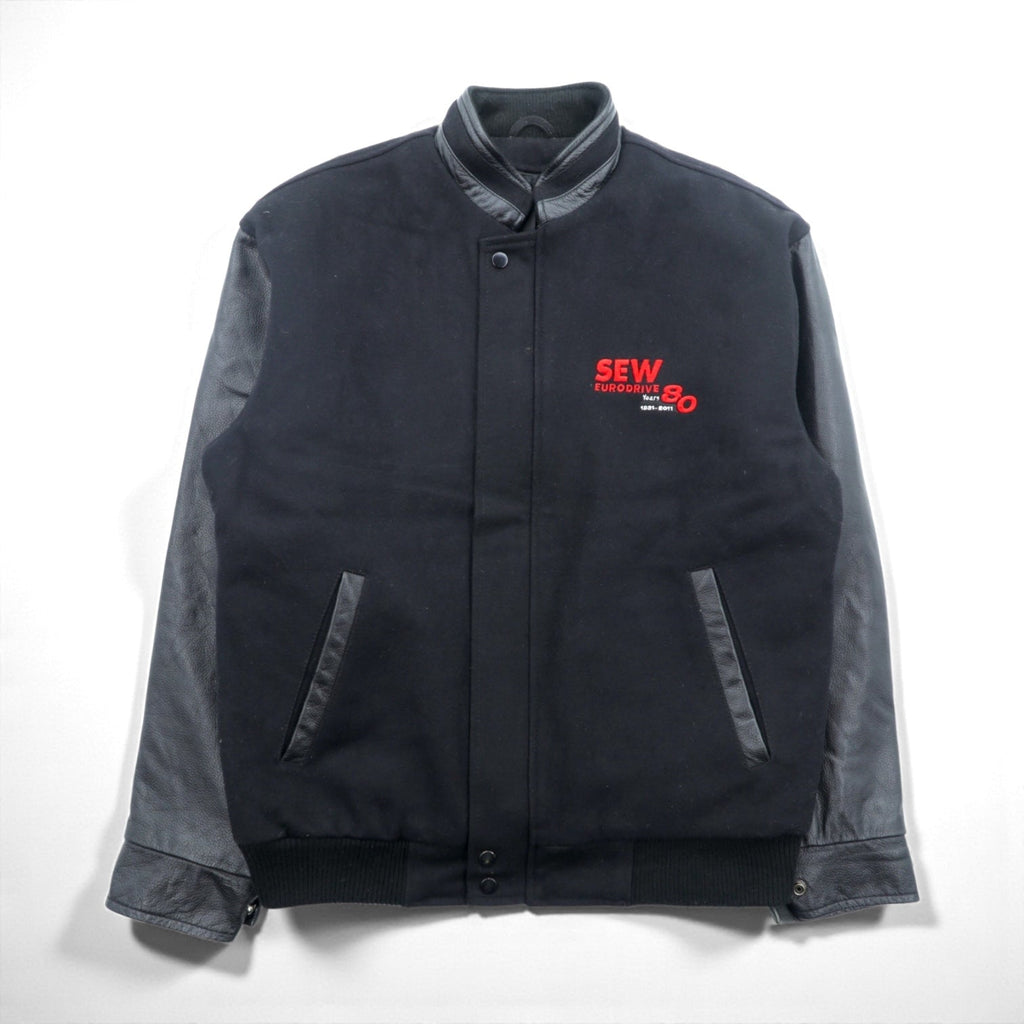 NORTH END Varsity Jacket, Size M, Black, with Leather Sleeves, Quilted Lining, and Padded One Point Embroidery