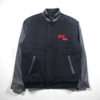 NORTH END Varsity Jacket, Size M, Black, with Leather Sleeves, Quilted Lining, and Padded One Point Embroidery