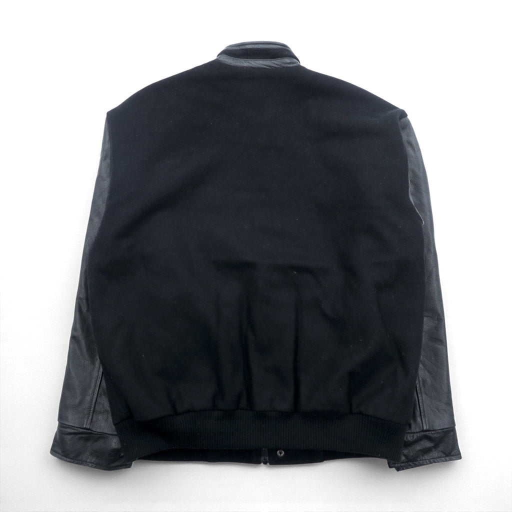NORTH END Varsity Jacket, Size M, Black, with Leather Sleeves, Quilted Lining, and Padded One Point Embroidery