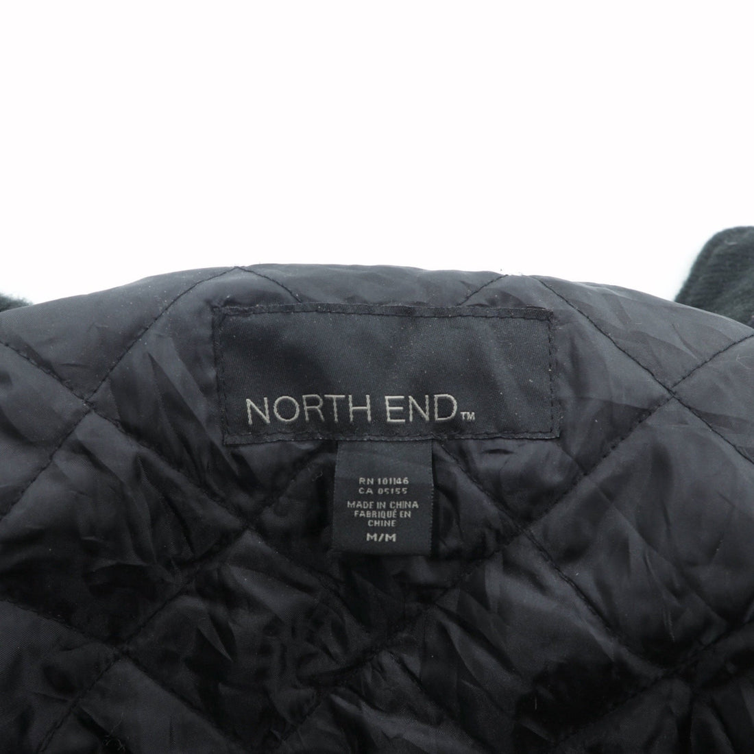 NORTH END Varsity Jacket, Size M, Black, with Leather Sleeves, Quilted Lining, and Padded One Point Embroidery