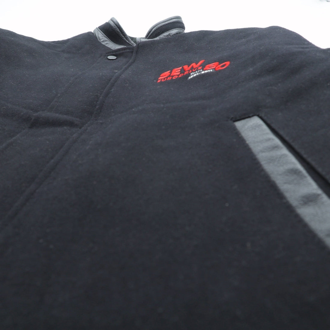 NORTH END Varsity Jacket, Size M, Black, with Leather Sleeves, Quilted Lining, and Padded One Point Embroidery