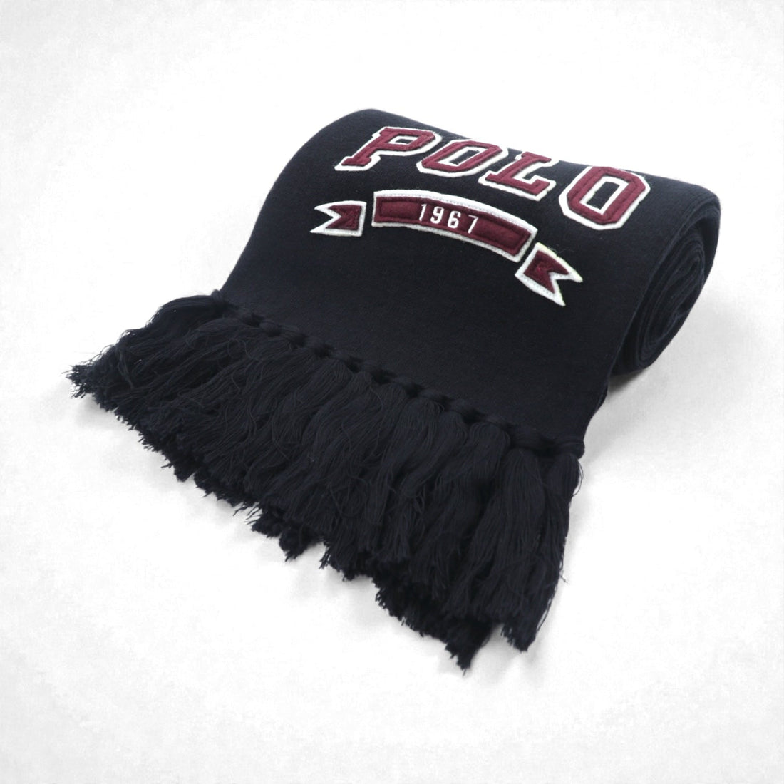 Polo Ralph Lauren College Logo Fringe Scarf/Stole in Black with Pony Embroidery, 1967