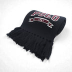Polo Ralph Lauren College Logo Fringe Scarf/Stole in Black with Pony Embroidery, 1967