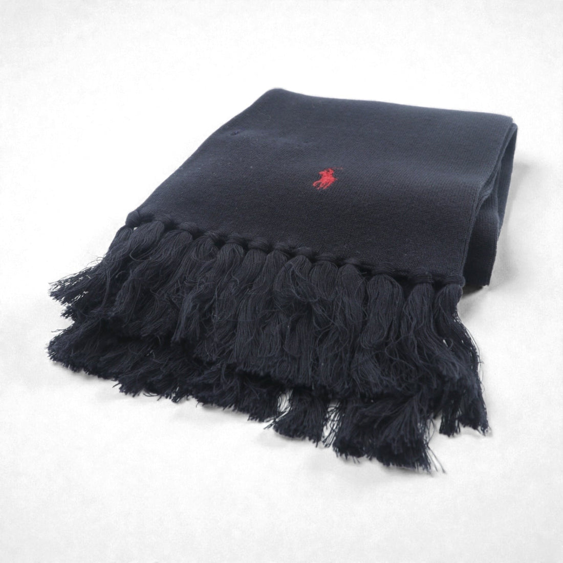 Polo Ralph Lauren College Logo Fringe Scarf/Stole in Black with Pony Embroidery, 1967