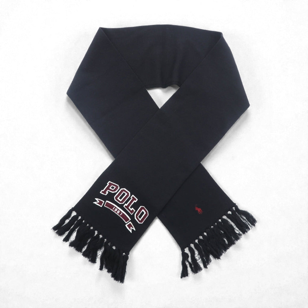 Polo Ralph Lauren College Logo Fringe Scarf/Stole in Black with Pony Embroidery, 1967