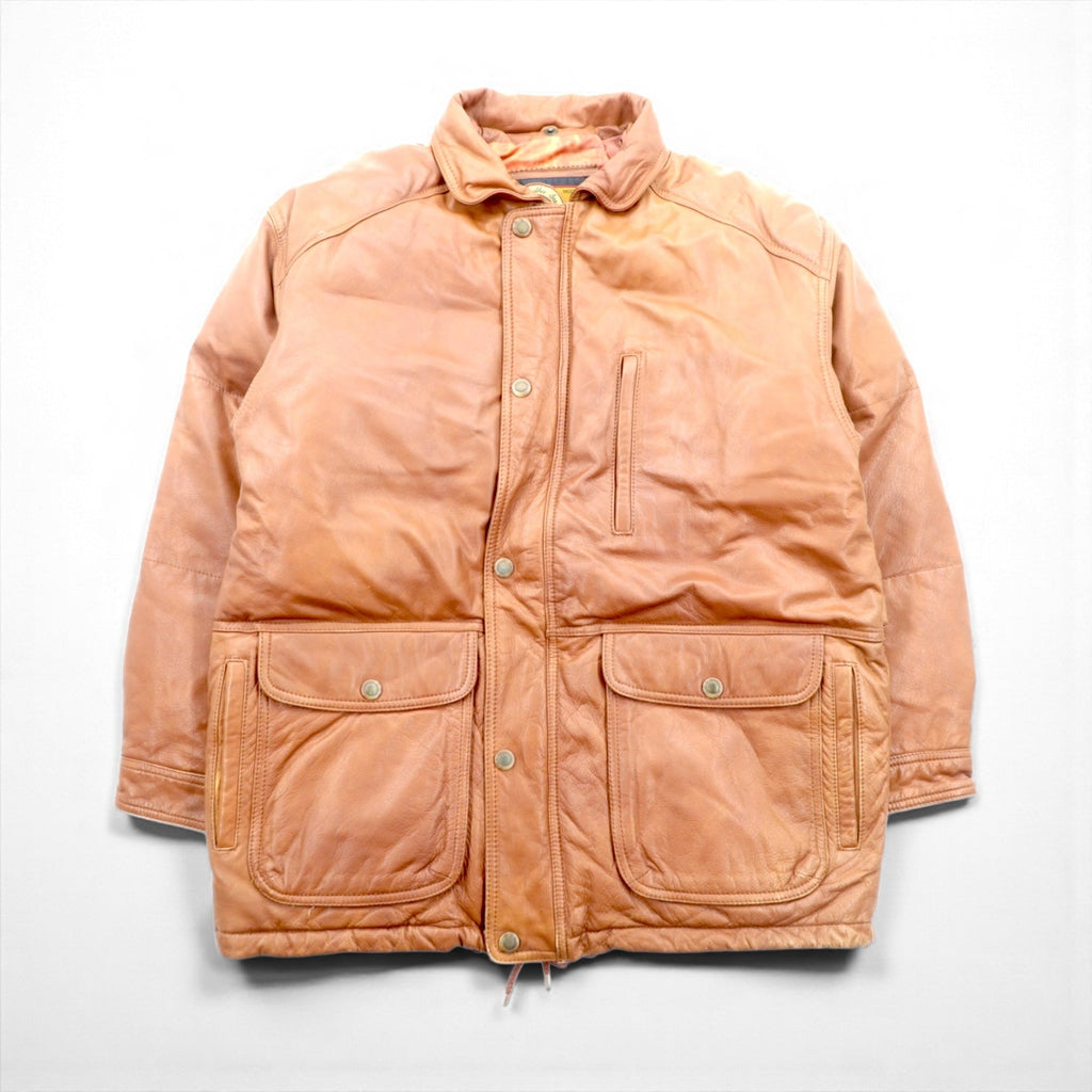 B'SPARE Cowhide Leather Jacket, XL, Camel Brown, Boa Collar, Paisley Lining