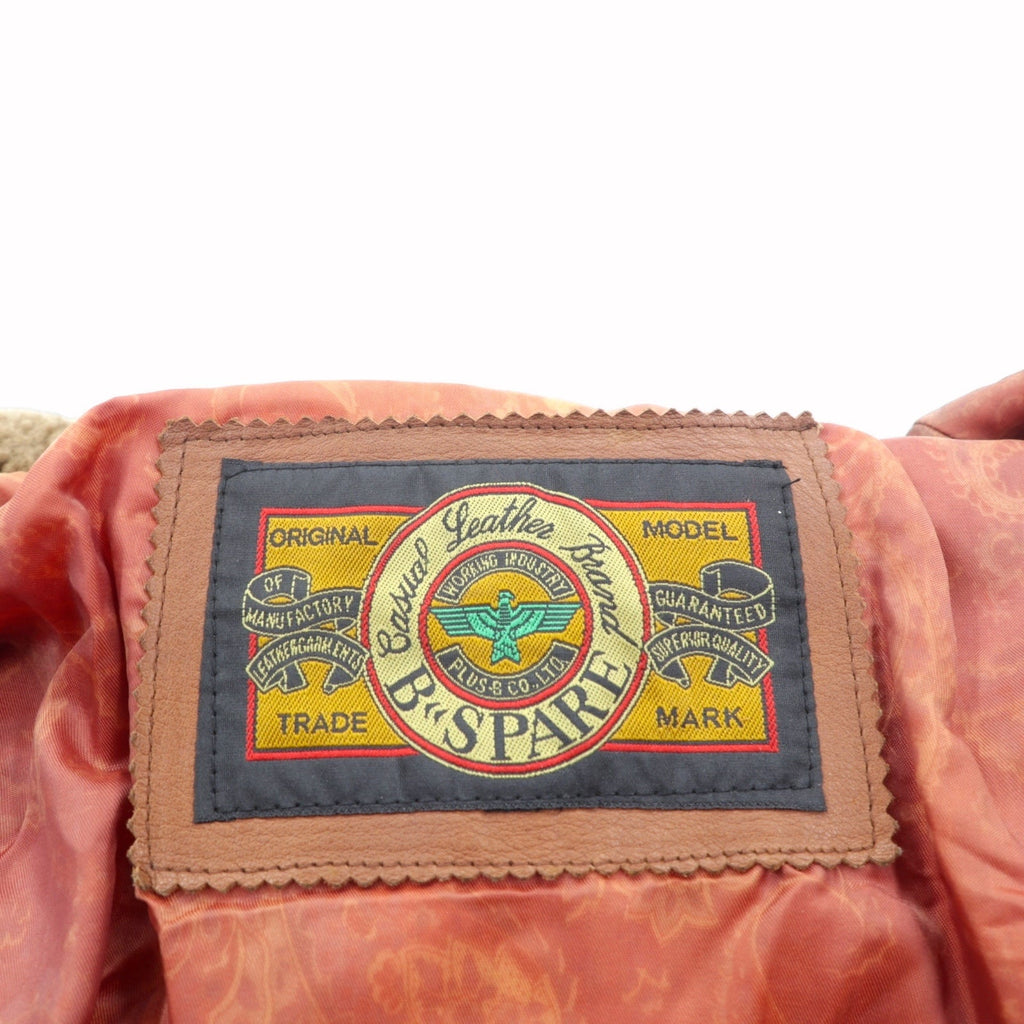 B'SPARE Cowhide Leather Jacket, XL, Camel Brown, Boa Collar, Paisley Lining