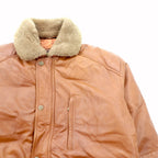 B'SPARE Cowhide Leather Jacket, XL, Camel Brown, Boa Collar, Paisley Lining