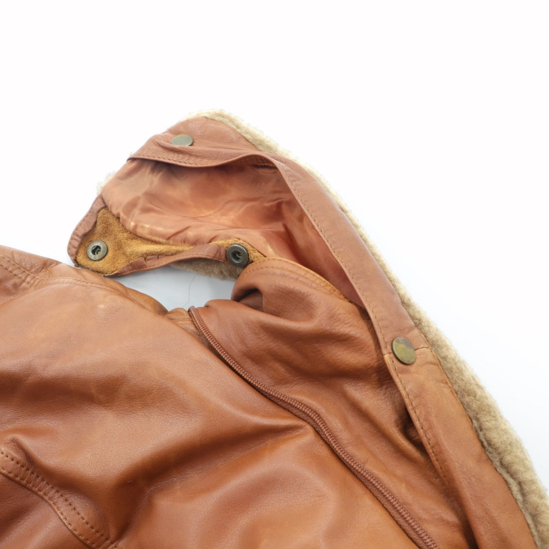 B'SPARE Cowhide Leather Jacket, XL, Camel Brown, Boa Collar, Paisley Lining