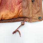 B'SPARE Cowhide Leather Jacket, XL, Camel Brown, Boa Collar, Paisley Lining