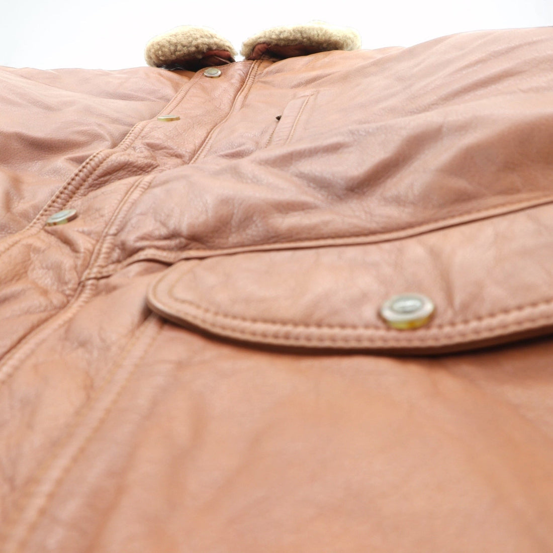 B'SPARE Cowhide Leather Jacket, XL, Camel Brown, Boa Collar, Paisley Lining