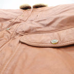 B'SPARE Cowhide Leather Jacket, XL, Camel Brown, Boa Collar, Paisley Lining