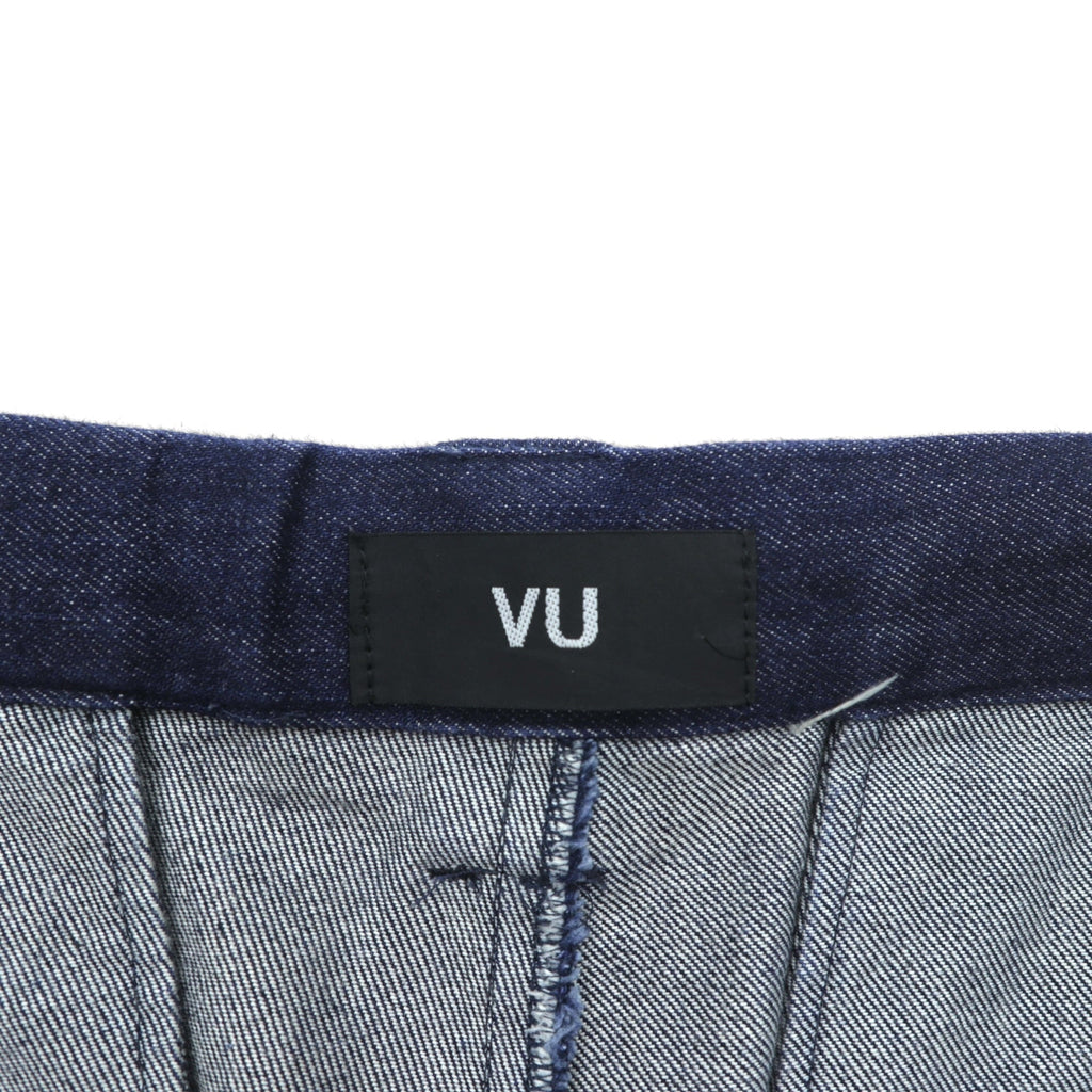 VU Select Denim Wide Knee Pants, Size L, Indigo, Tucked Pleats, Made in Japan (vu-a22-kb09)