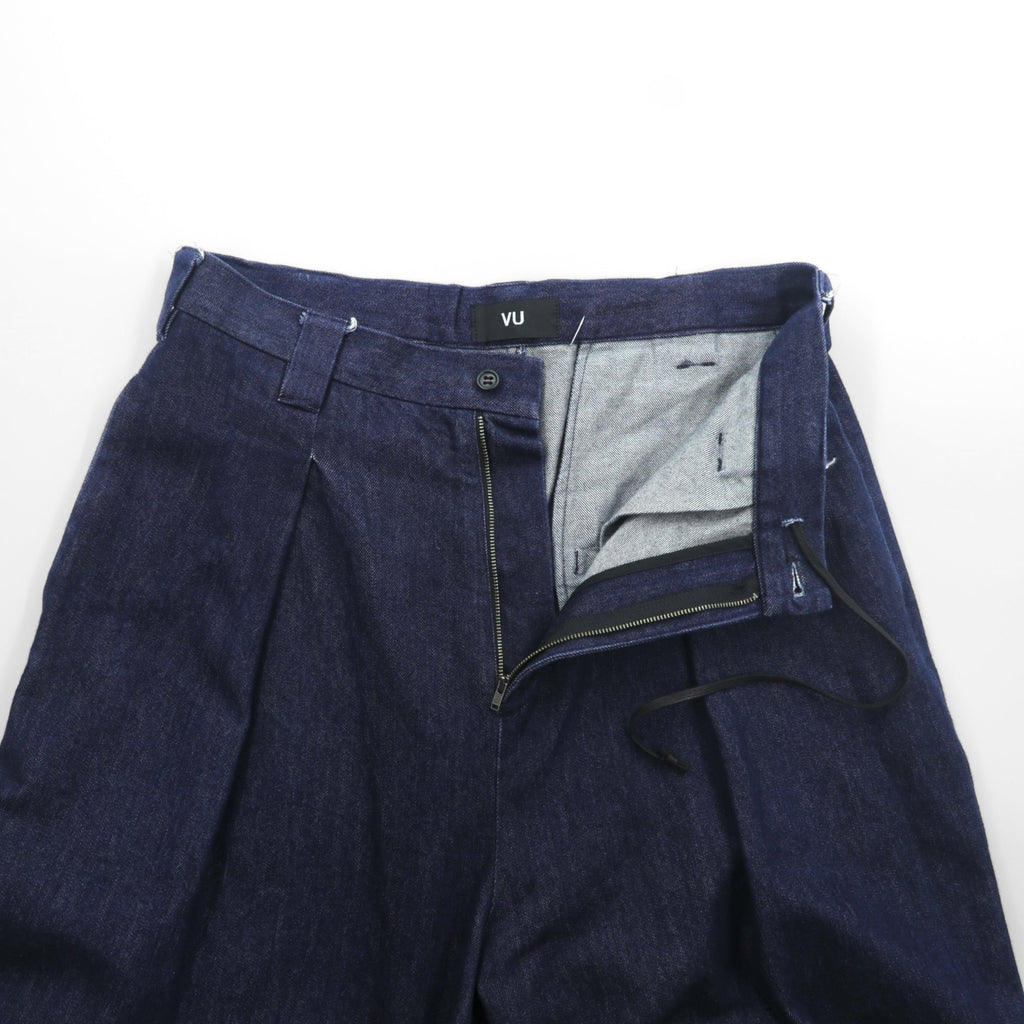 VU Select Denim Wide Knee Pants, Size L, Indigo, Tucked Pleats, Made in Japan (vu-a22-kb09)