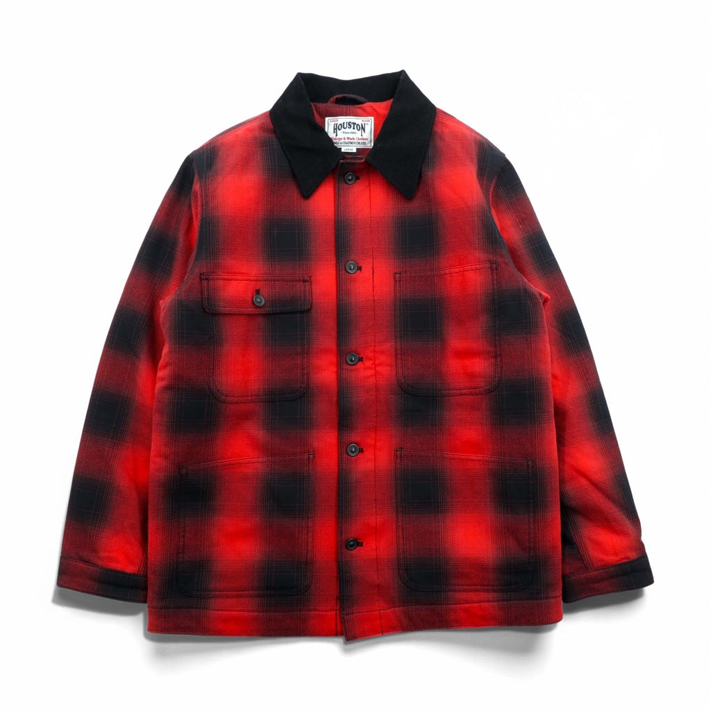 HOUSTON Ombre Glen Check Viyella Padded Coverall Hunting Jacket, Size L, Red, Corduroy Collar, 2024FW 51406