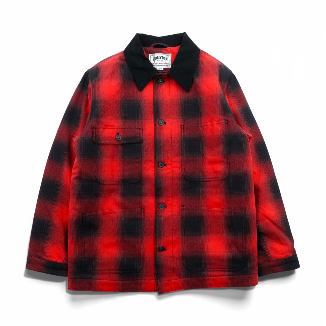HOUSTON Ombre Glen Check Viyella Padded Coverall Hunting Jacket, Size L, Red, Corduroy Collar, 2024FW 51406