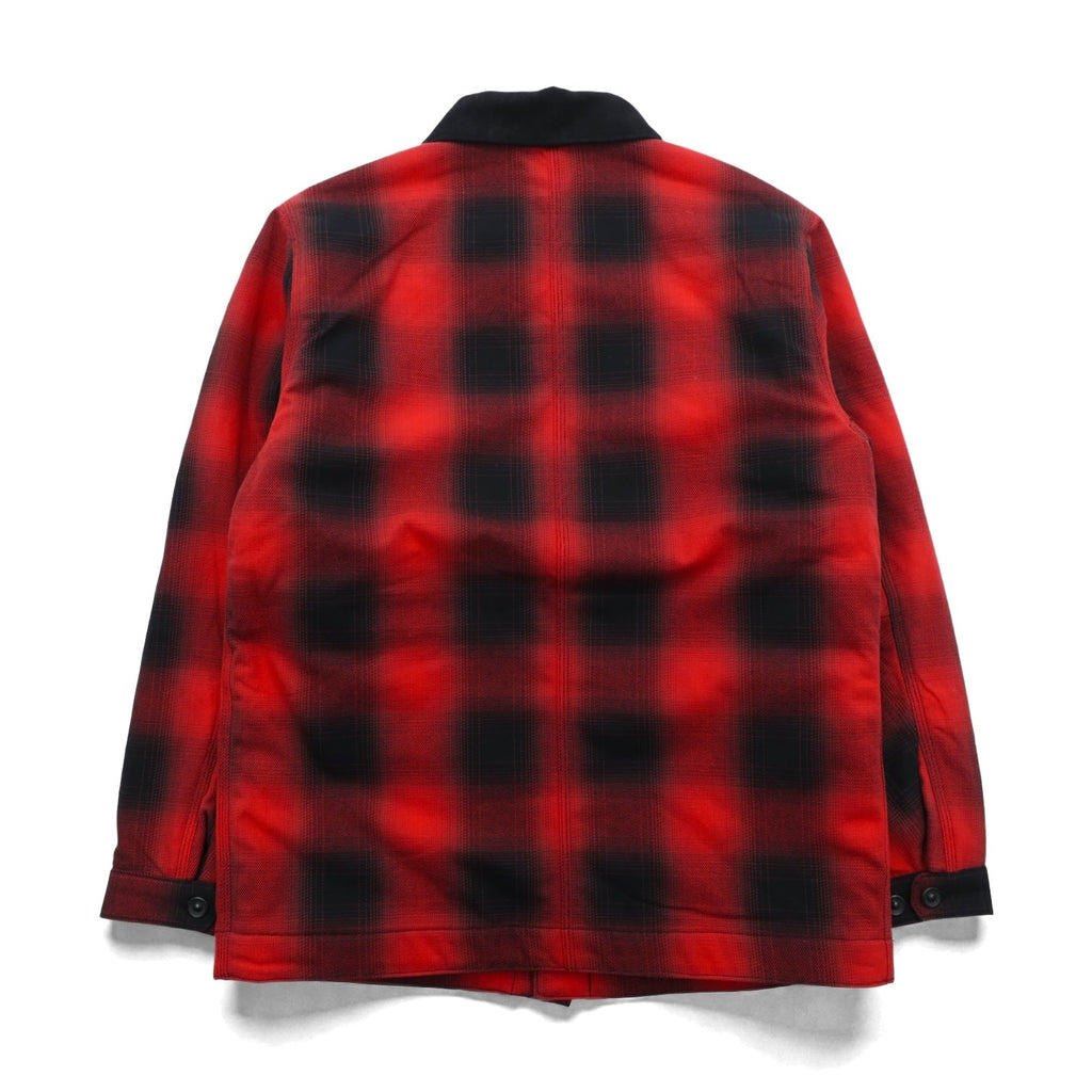 HOUSTON Ombre Glen Check Viyella Padded Coverall Hunting Jacket, Size L, Red, Corduroy Collar, 2024FW 51406