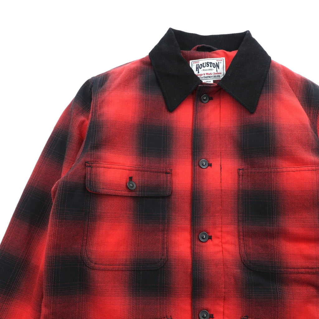 HOUSTON Ombre Glen Check Viyella Padded Coverall Hunting Jacket, Size L, Red, Corduroy Collar, 2024FW 51406