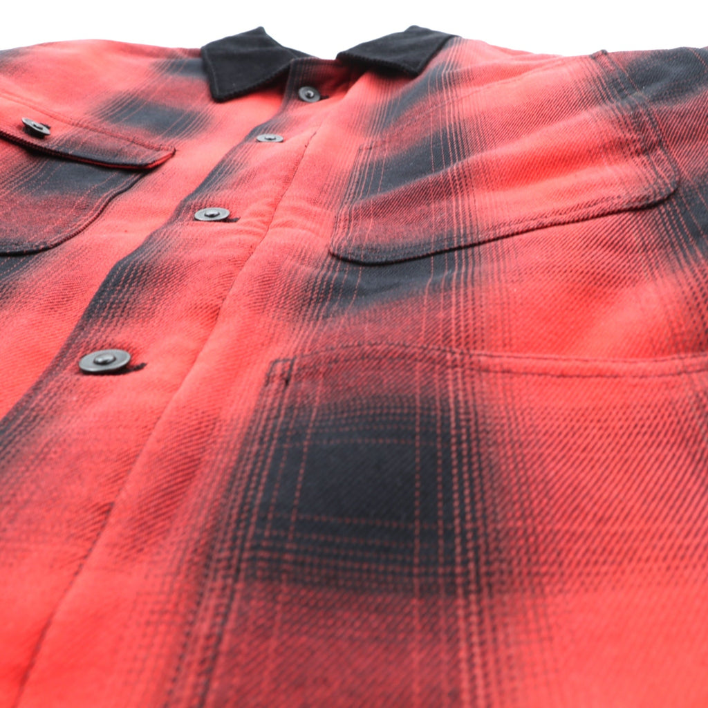 HOUSTON Ombre Glen Check Viyella Padded Coverall Hunting Jacket, Size L, Red, Corduroy Collar, 2024FW 51406