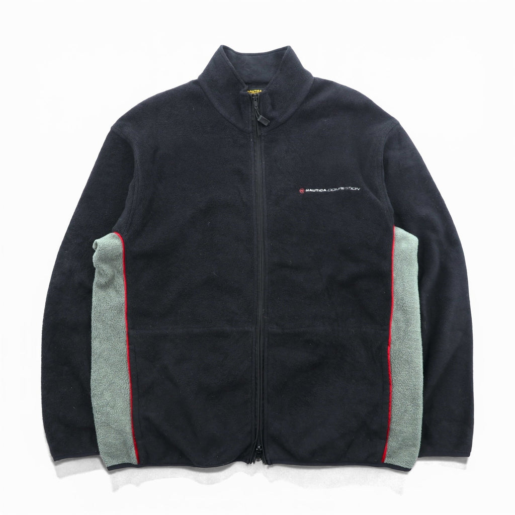 NAUTICA 00s Made in USA Double Zip Fleece Jacket L Black COMPETITON