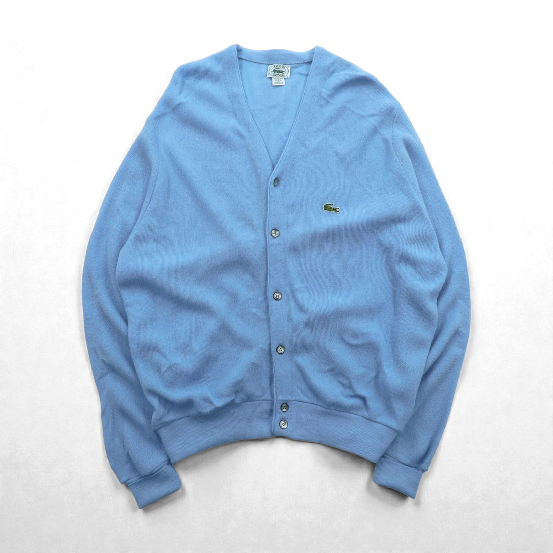 IZOD LACOSTE 80s Made in USA Vintage V-Neck Knit Cardigan, Large, Blue Acrylic