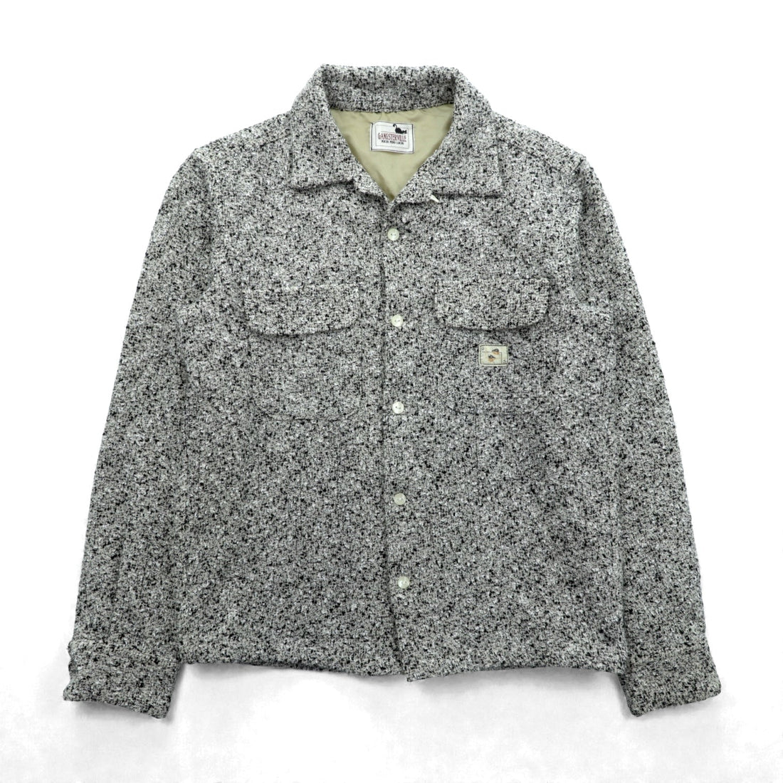 GANGSTERVILLE Open Collar Knep Tweed Work Shirt, Size S, Chest Pocket, Two-Face, GSV-17-AW, Made in Japan