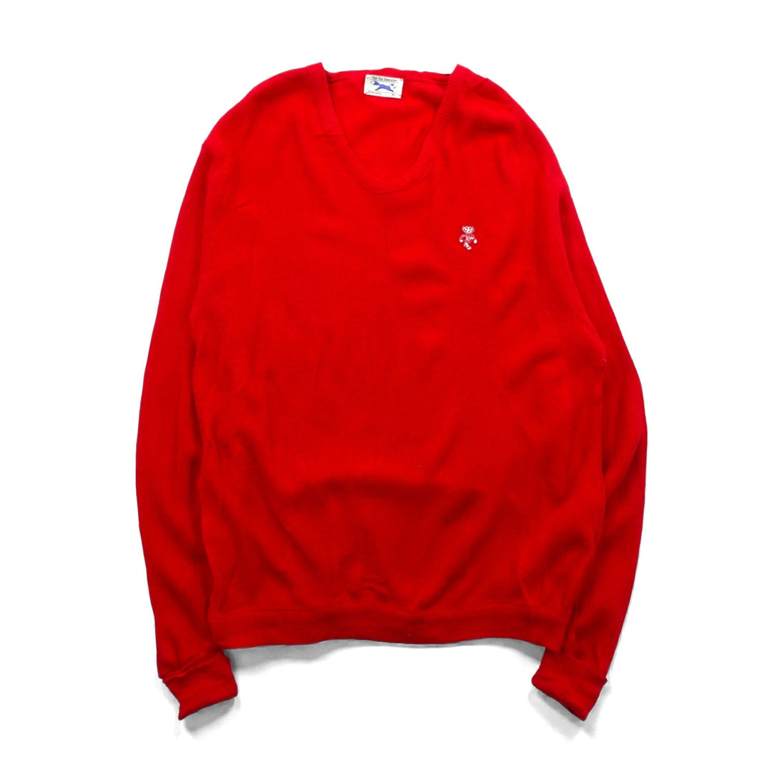 The FOX Collection by JC PENNEY 80s Made in USA Vintage V-Neck Knit Sweater XL Red One Point Logo