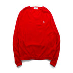 The FOX Collection by JC PENNEY 80s Made in USA Vintage V-Neck Knit Sweater XL Red One Point Logo