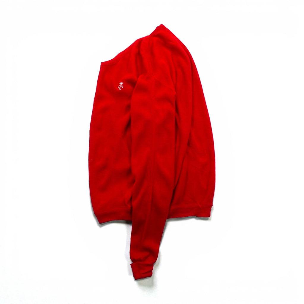 The FOX Collection by JC PENNEY 80s Made in USA Vintage V-Neck Knit Sweater XL Red One Point Logo