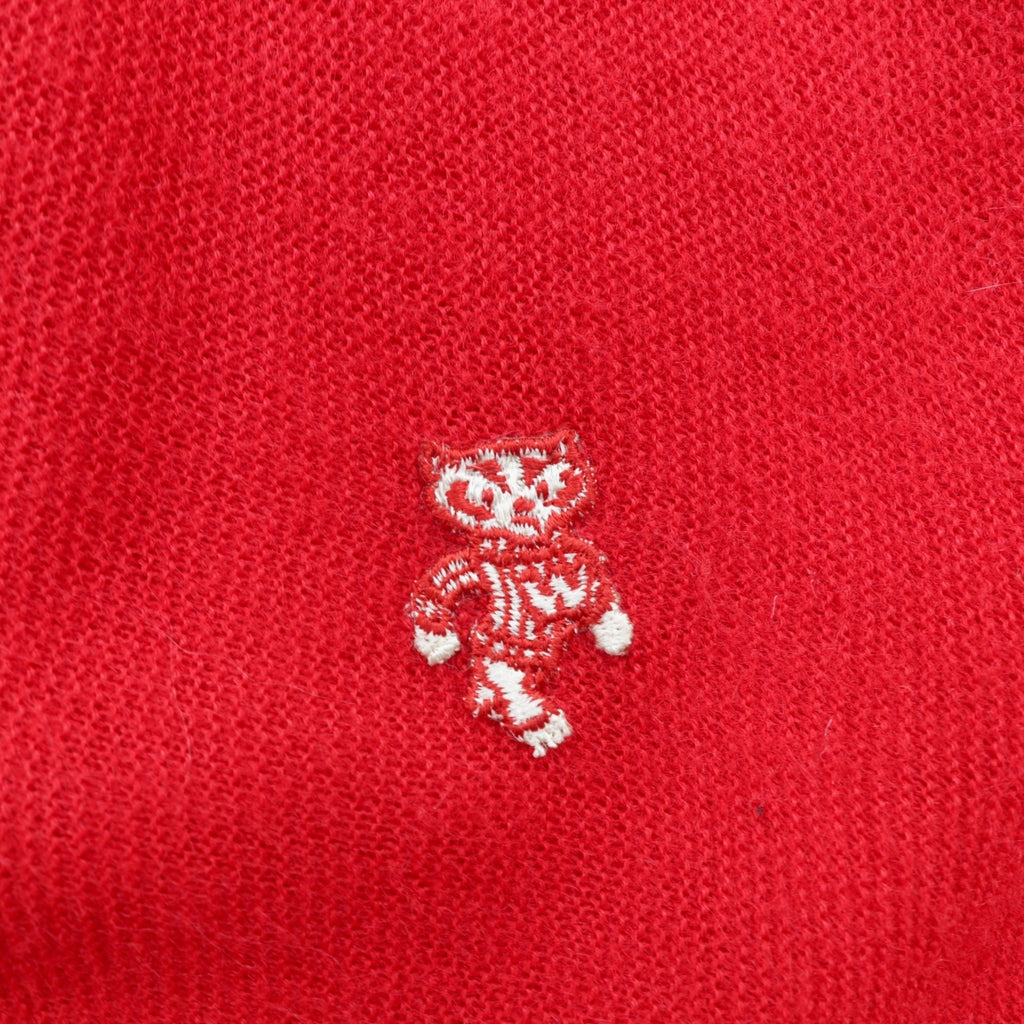 The FOX Collection by JC PENNEY 80s Made in USA Vintage V-Neck Knit Sweater XL Red One Point Logo