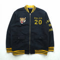 Polo Ralph Lauren Varsity Jacket Full Zip Sweatshirt Bomber Size 2XL Ribbed Tiger Embroidery Patch RL Naval