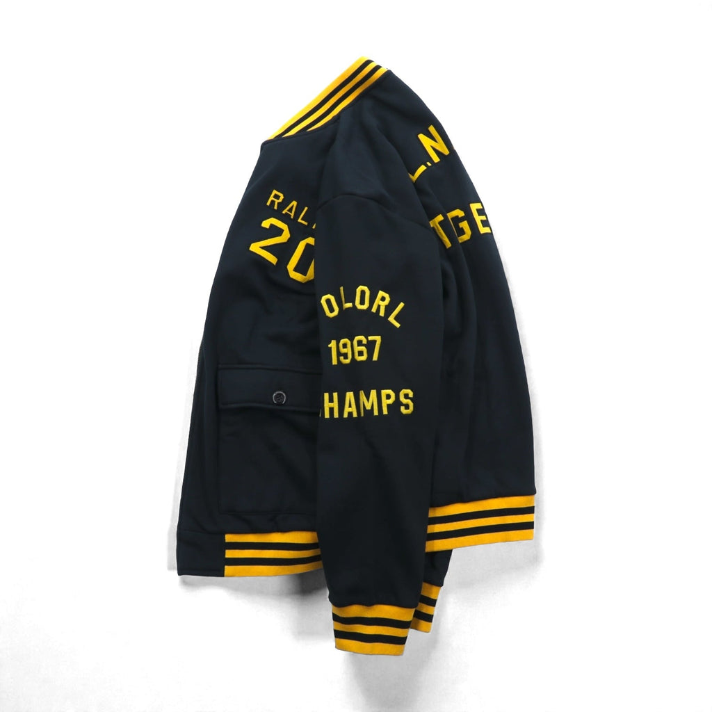 Polo Ralph Lauren Varsity Jacket Full Zip Sweatshirt Bomber Size 2XL Ribbed Tiger Embroidery Patch RL Naval