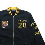 Polo Ralph Lauren Varsity Jacket Full Zip Sweatshirt Bomber Size 2XL Ribbed Tiger Embroidery Patch RL Naval