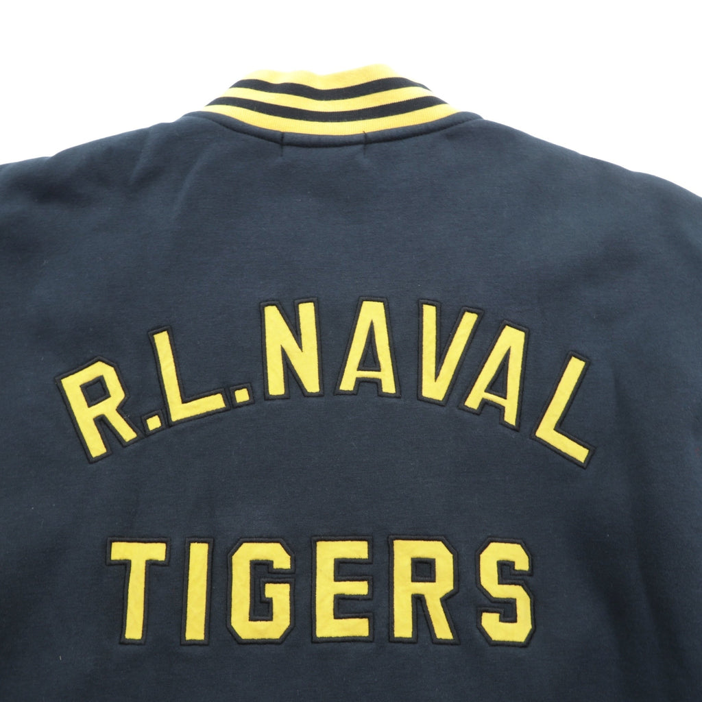 Polo Ralph Lauren Varsity Jacket Full Zip Sweatshirt Bomber Size 2XL Ribbed Tiger Embroidery Patch RL Naval