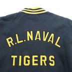 Polo Ralph Lauren Varsity Jacket Full Zip Sweatshirt Bomber Size 2XL Ribbed Tiger Embroidery Patch RL Naval