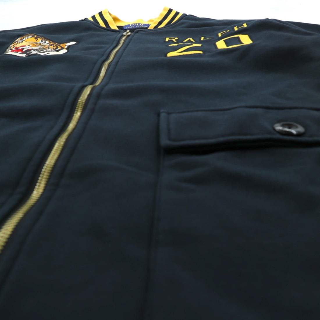 Polo Ralph Lauren Varsity Jacket Full Zip Sweatshirt Bomber Size 2XL Ribbed Tiger Embroidery Patch RL Naval