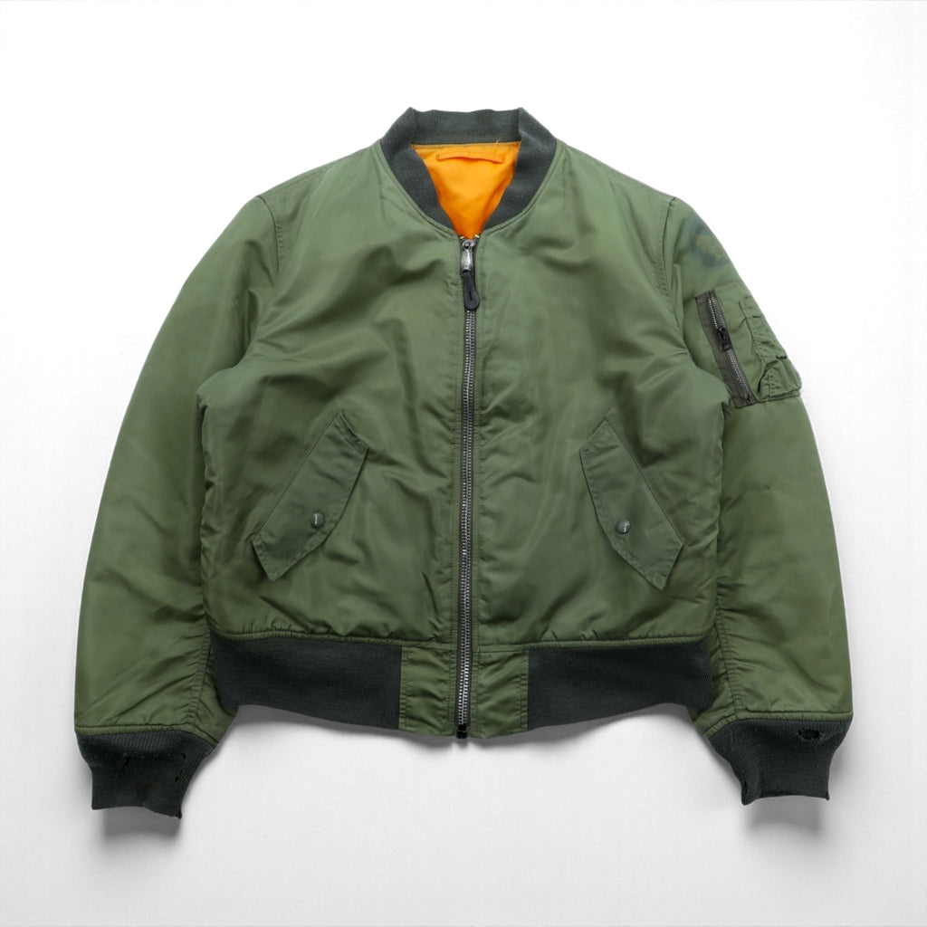 ALPHA INDUSTRIES 90s Made in USA USAF MA-1 Flight Bomber Jacket, Size M, Khaki Nylon, Reversible, Military