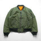 ALPHA INDUSTRIES 90s Made in USA USAF MA-1 Flight Bomber Jacket, Size M, Khaki Nylon, Reversible, Military