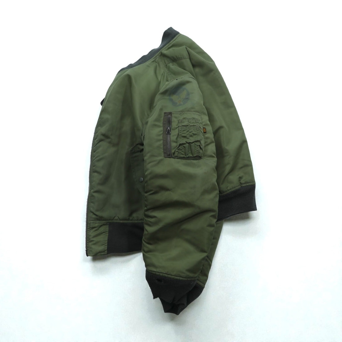 ALPHA INDUSTRIES 90s Made in USA USAF MA-1 Flight Bomber Jacket, Size M, Khaki Nylon, Reversible, Military