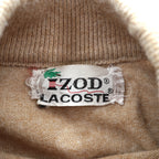 IZOD LACOSTE 70年代 モックネック ニット セーター L ベージュ ウール ワンポイントロゴ 糸巻タグ ハイネック