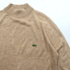 IZOD LACOSTE 70年代 モックネック ニット セーター L ベージュ ウール ワンポイントロゴ 糸巻タグ ハイネック