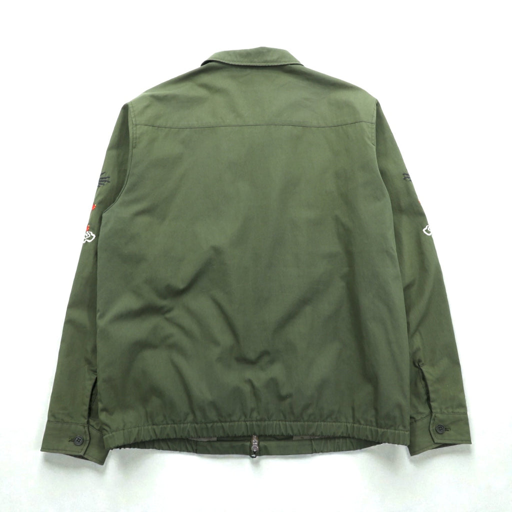 Deluxe Souvenir Jacket, Viet-Jean, Size L, Khaki, Double Zip, Hawk and Dragon Embroidery, Made in Japan