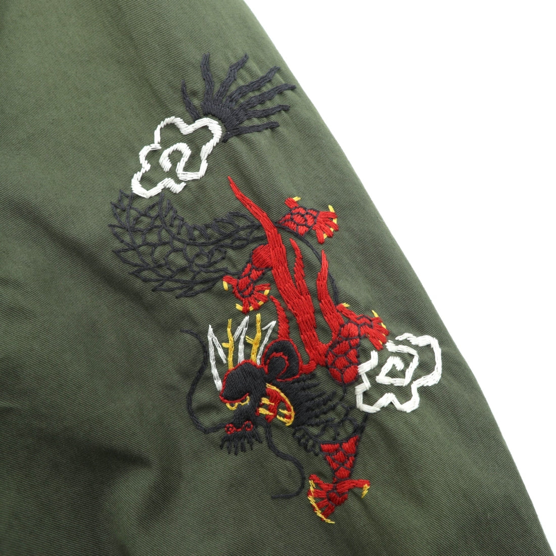 Deluxe Souvenir Jacket, Viet-Jean, Size L, Khaki, Double Zip, Hawk and Dragon Embroidery, Made in Japan
