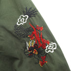 Deluxe Souvenir Jacket, Viet-Jean, Size L, Khaki, Double Zip, Hawk and Dragon Embroidery, Made in Japan