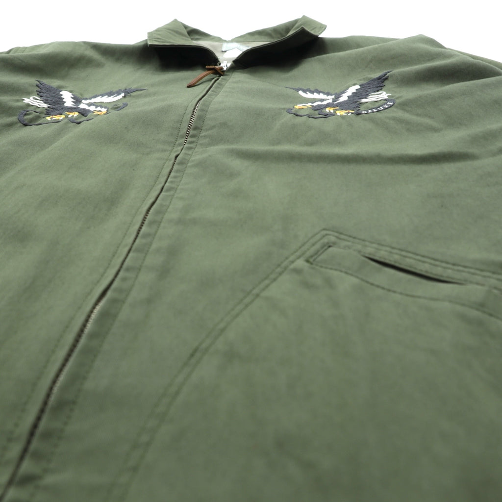 Deluxe Souvenir Jacket, Viet-Jean, Size L, Khaki, Double Zip, Hawk and Dragon Embroidery, Made in Japan
